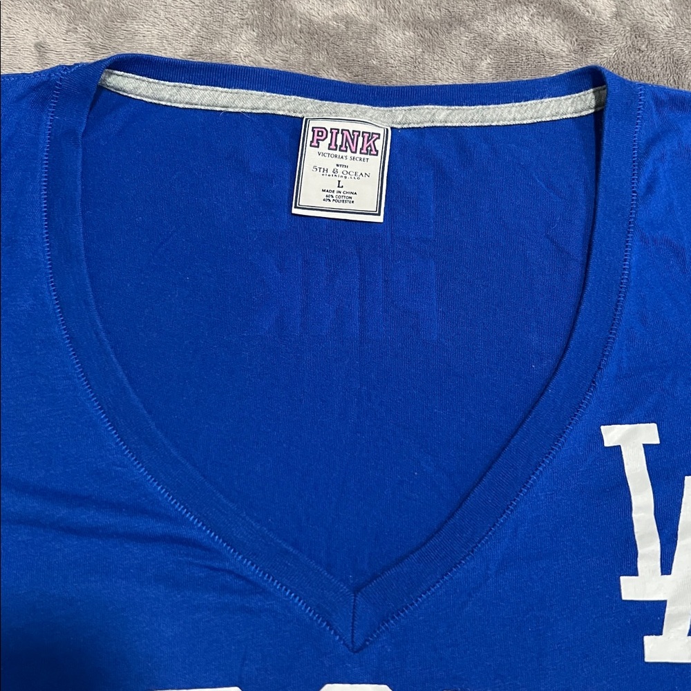 PINK Victoria's Secret Blue and Gray DODGERS Apparel , v neck shirt - Picture 4 of 8